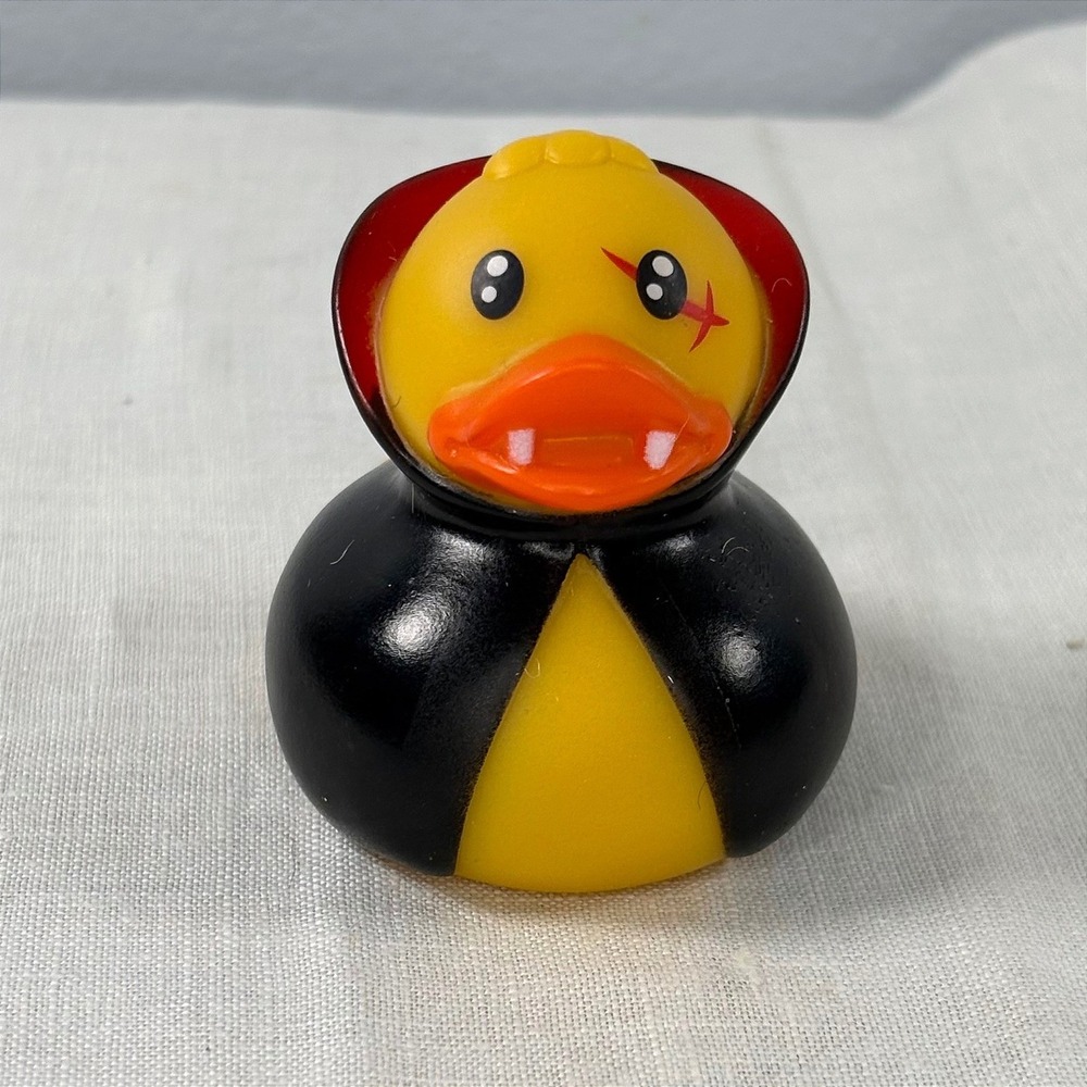 Halloween Vampire Rubber Duck Yellow Black Cape Fangs Gothic Horror Novelty Toy